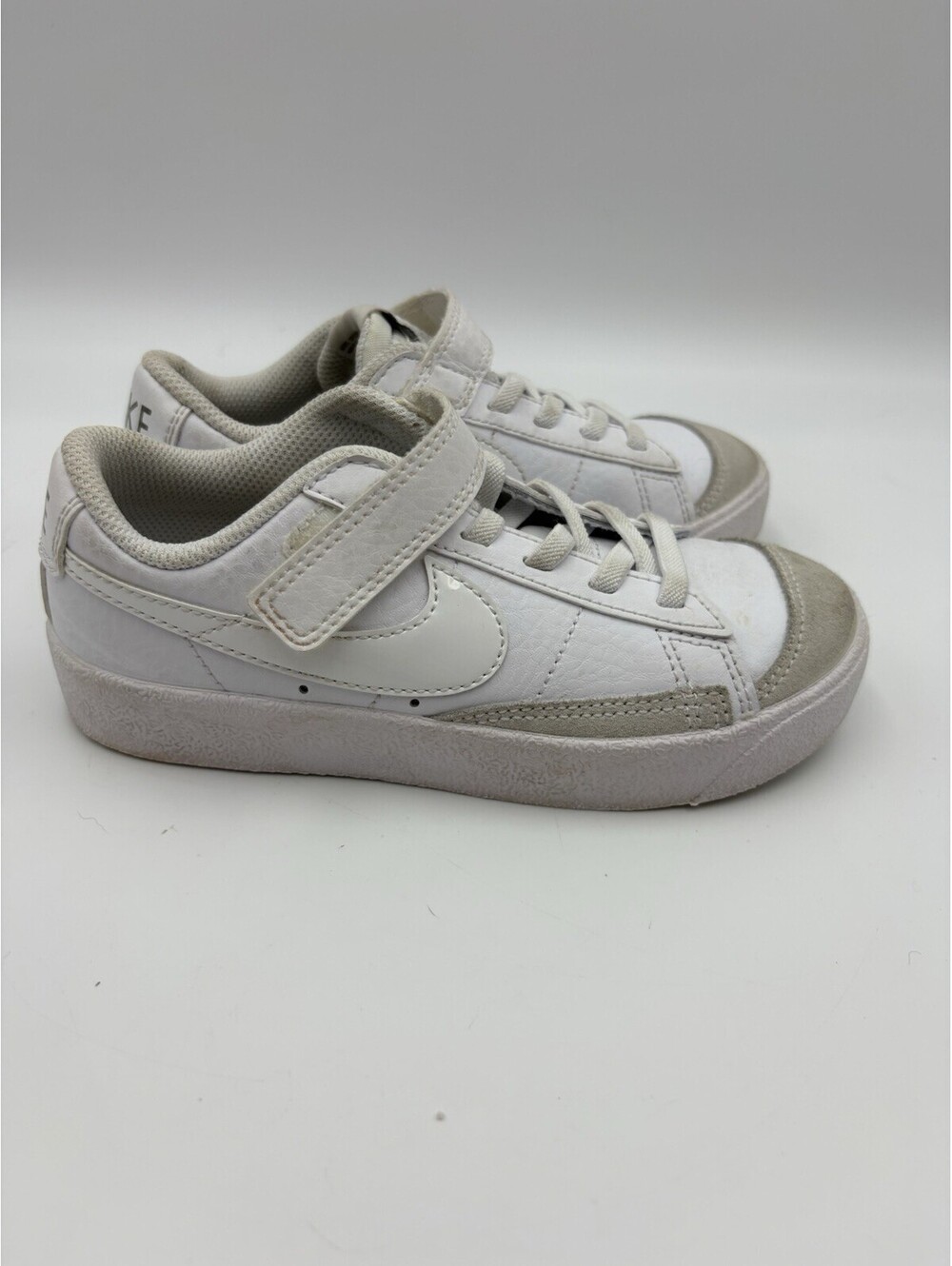 Nike Blazer Low 77 Shoes Kids 12C White Gray Strap Sneakers